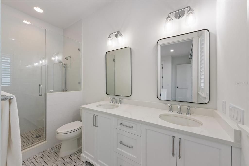 Bathroom, Dual Sink Vanities, Glass Shower, Interior, Recessed Lighting