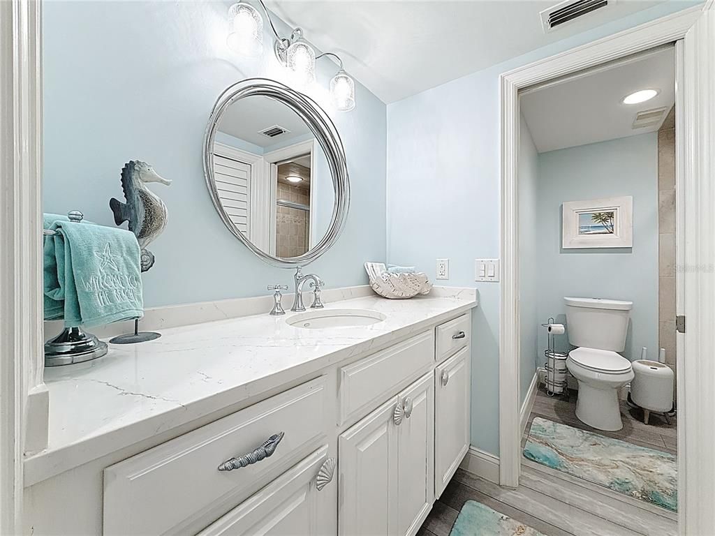 Bathroom, Interior, Recessed Lighting, Wood Texture Flooring
