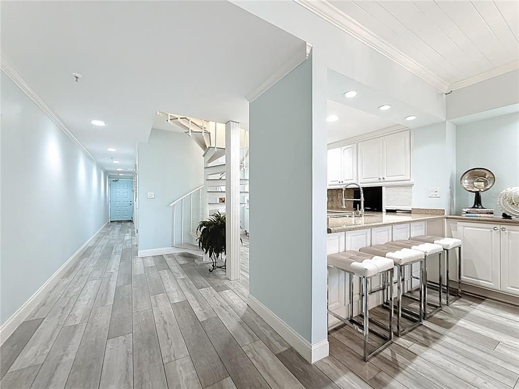 Interior, Kitchen, Recessed Lighting, Wood Texture Flooring