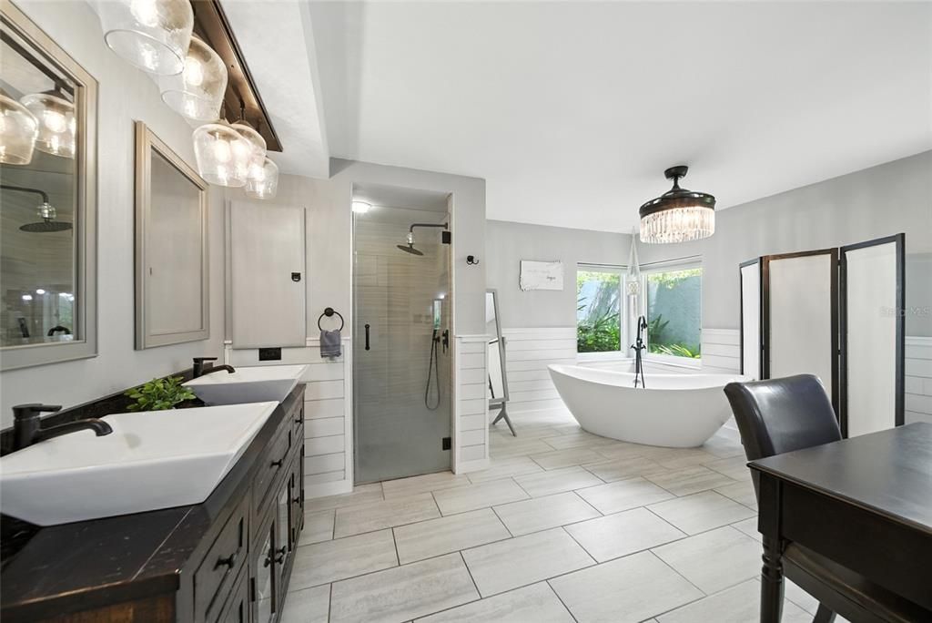 Bathroom, Dual Sink Vanities, Free Standing Baths, Glass Shower, Interior
