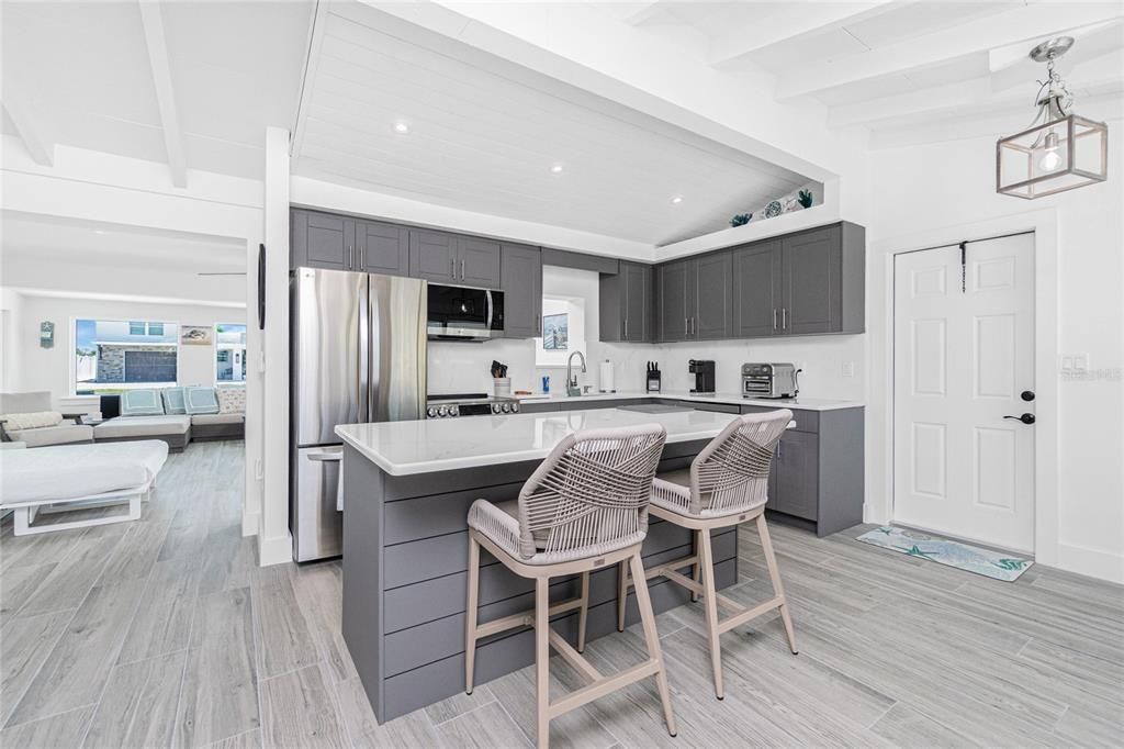 Interior, Kitchen, Living room, Pendant Lights, Recessed Lighting, Stainless Steel Appliances, Wood Texture Flooring
