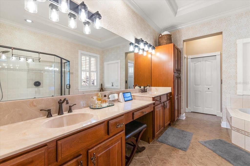 Bathroom, Dual Sink Vanities, Glass Shower, Interior, Recessed Lighting