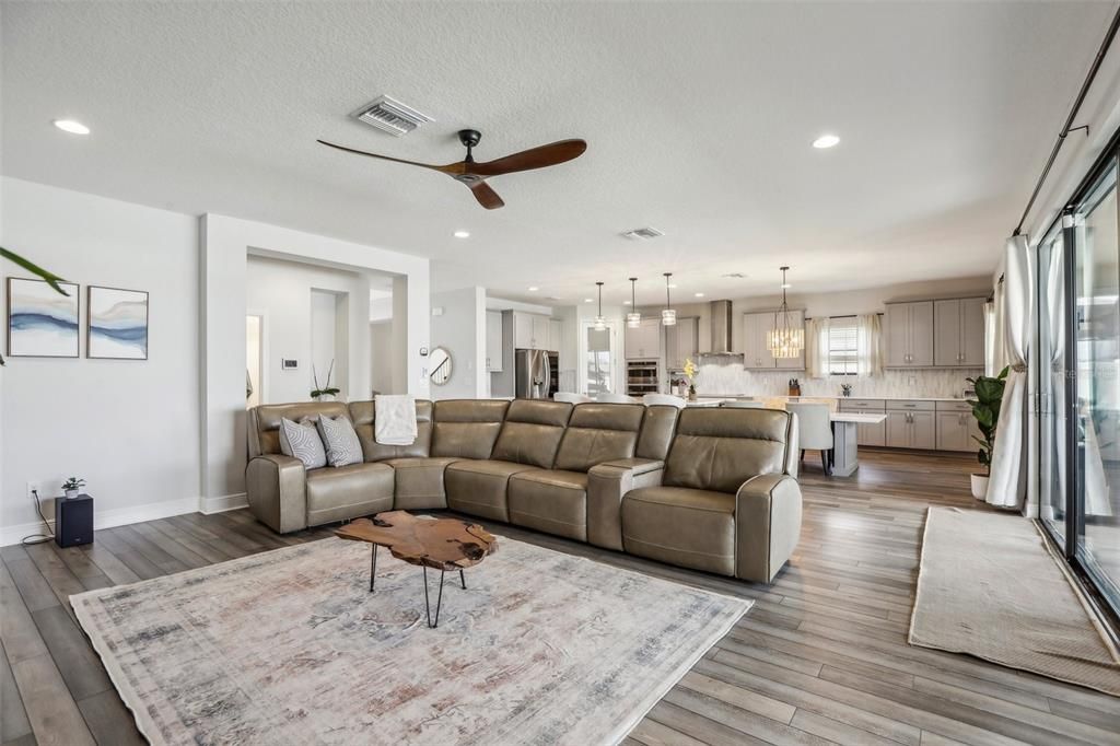 Interior, Kitchen, Living room, Pendant Lights, Recessed Lighting, Stainless Steel Appliances, Wood Texture Flooring