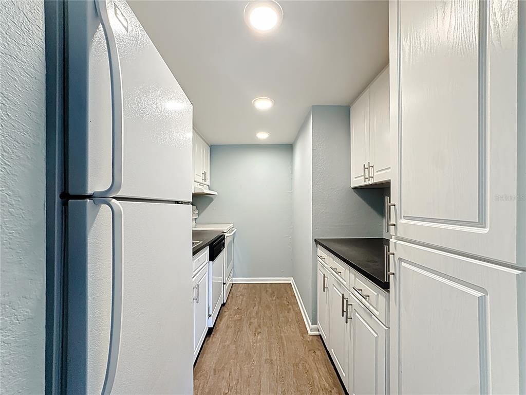 Interior, Kitchen, Recessed Lighting, Wood Texture Flooring