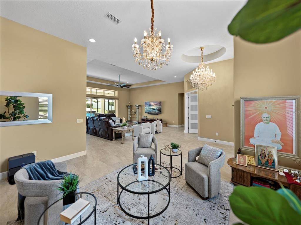 Chandelier, Interior, Living room, Recessed Lighting