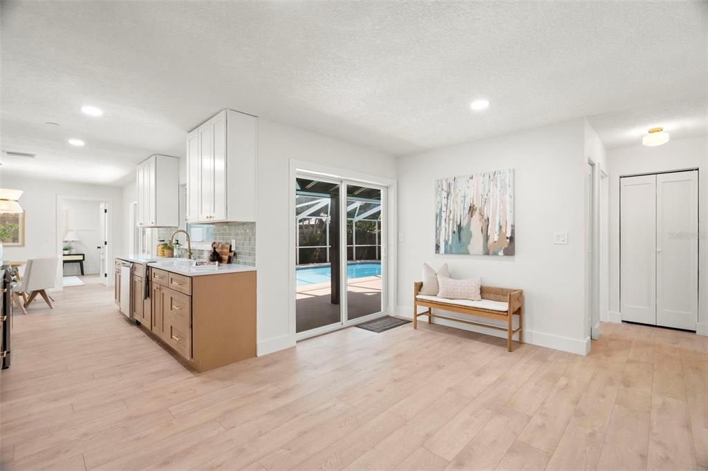 Interior, Kitchen, Recessed Lighting, Wood Texture Flooring
