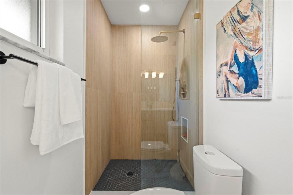 Bathroom, Glass Shower, Interior, Recessed Lighting