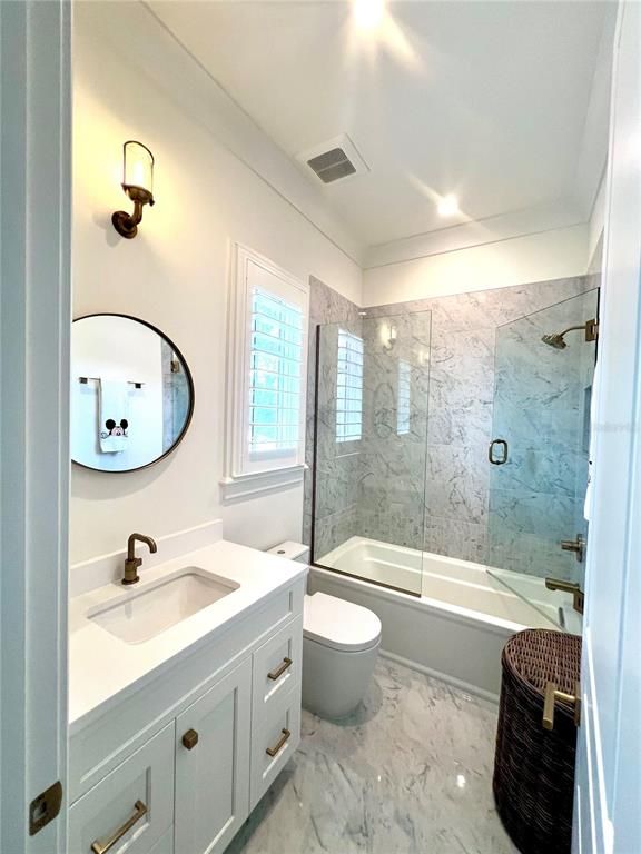 Bathroom, Glass Shower, Interior, Marble, Marble Walls, Recessed Lighting