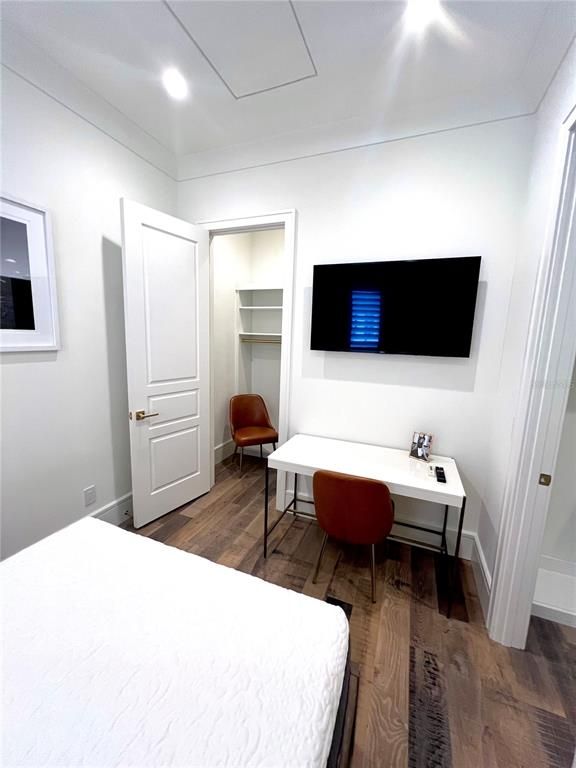 Bedroom, Home Office, Interior, Recessed Lighting, Wood Texture Flooring