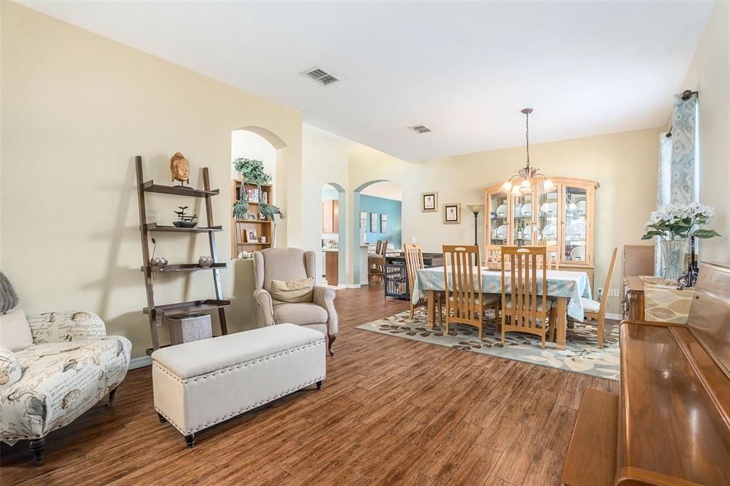 Dining room, Interior, Pendant Lights, Wood Texture Flooring