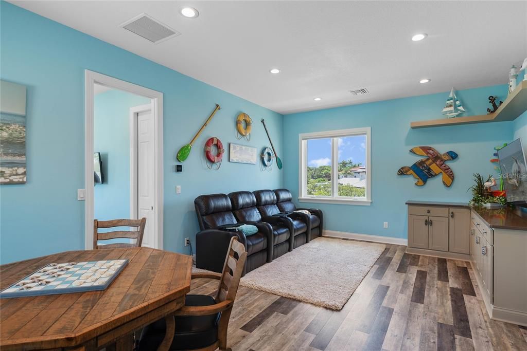 Dining room, Interior, Recessed Lighting, Wood Texture Flooring