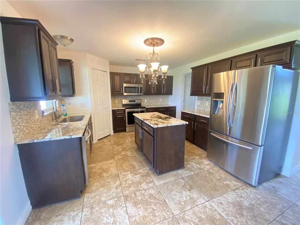 Chandelier, Interior, Kitchen, Stainless Steel Appliances