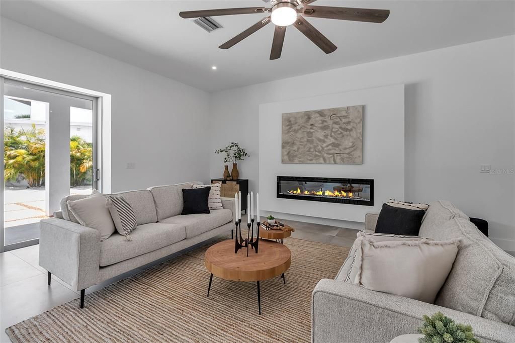 Fireplace, Interior, Living room, Recessed Lighting