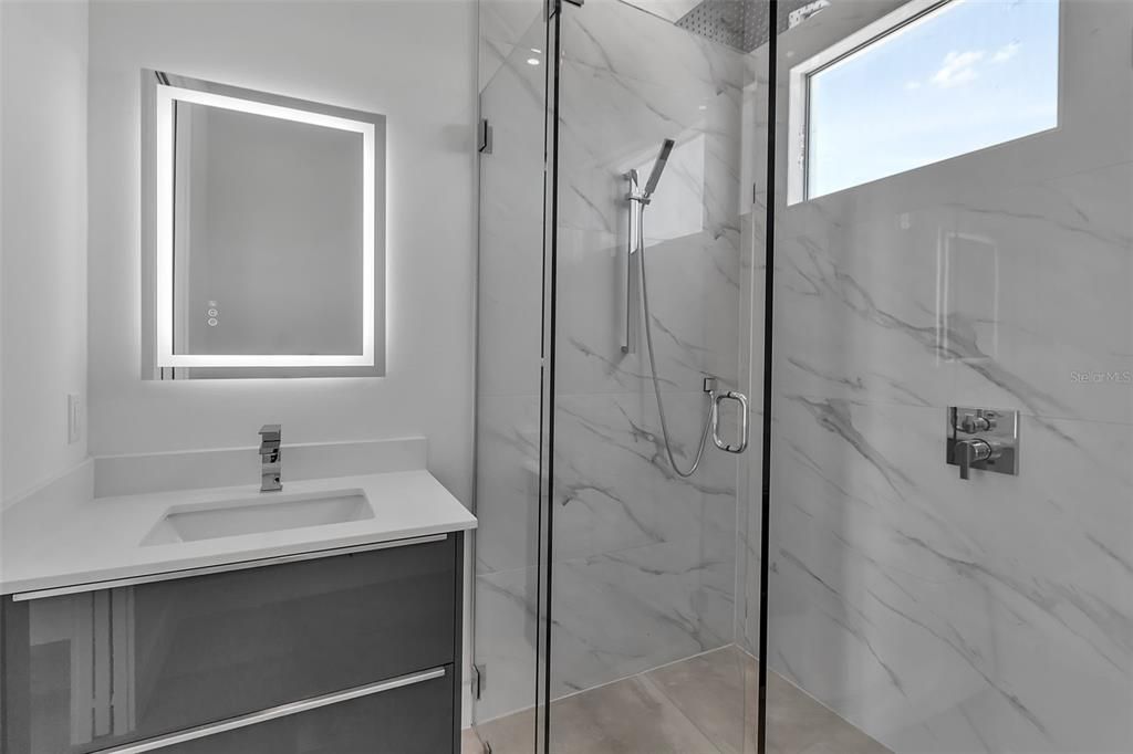 Bathroom, Glass Shower, Interior, Marble Walls
