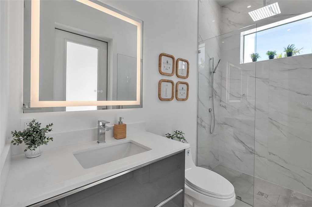 Bathroom, Glass Shower, Interior, Marble Walls