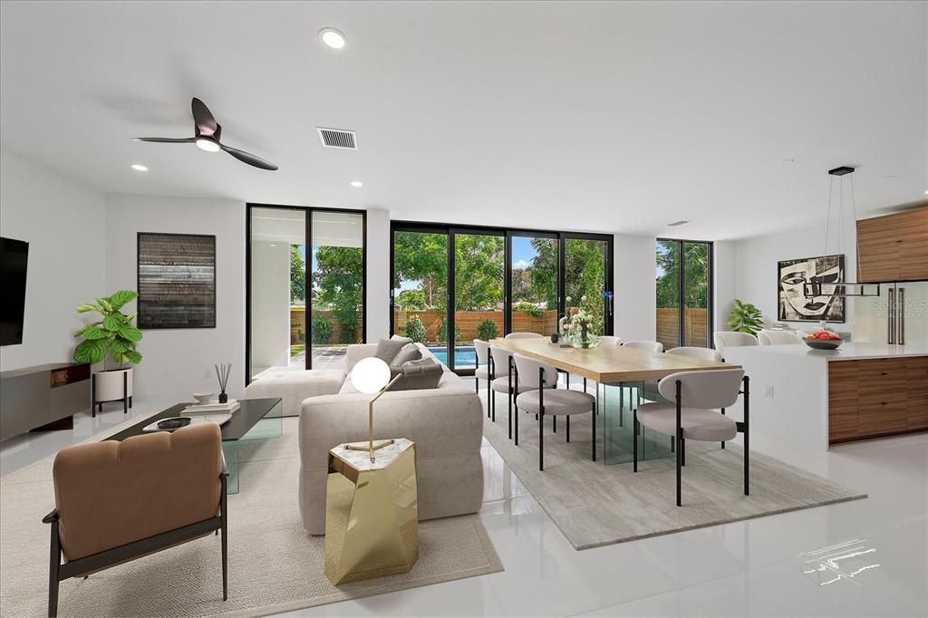 Dining room, Interior, Living room, Pendant Lights, Recessed Lighting