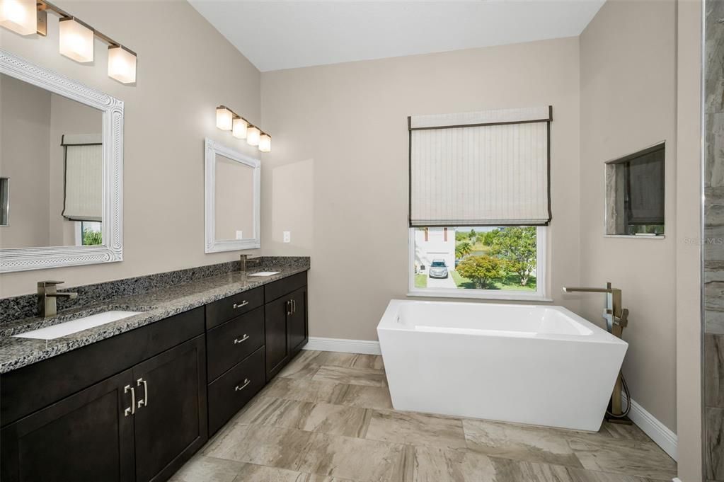 Bathroom, Dual Sink Vanities, Free Standing Baths, Interior, Marble
