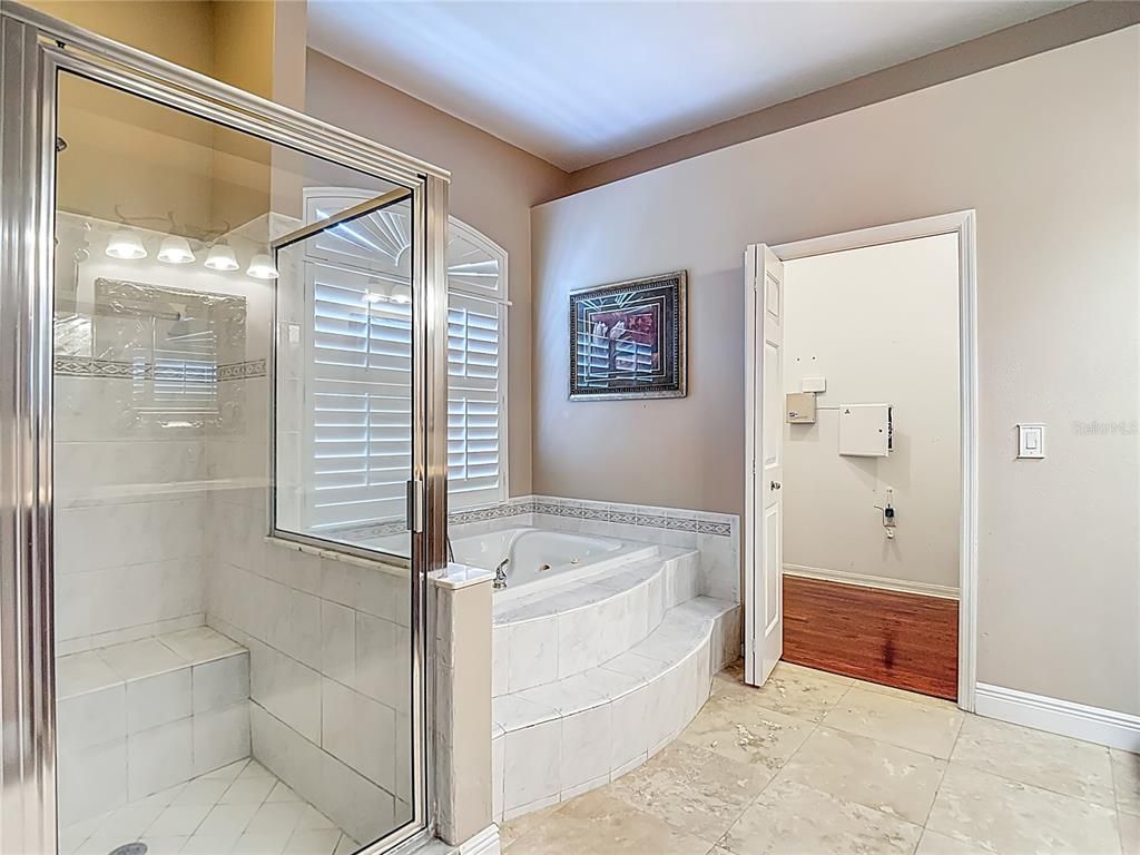 Bathroom, Glass Shower, Interior, Wood Texture Flooring