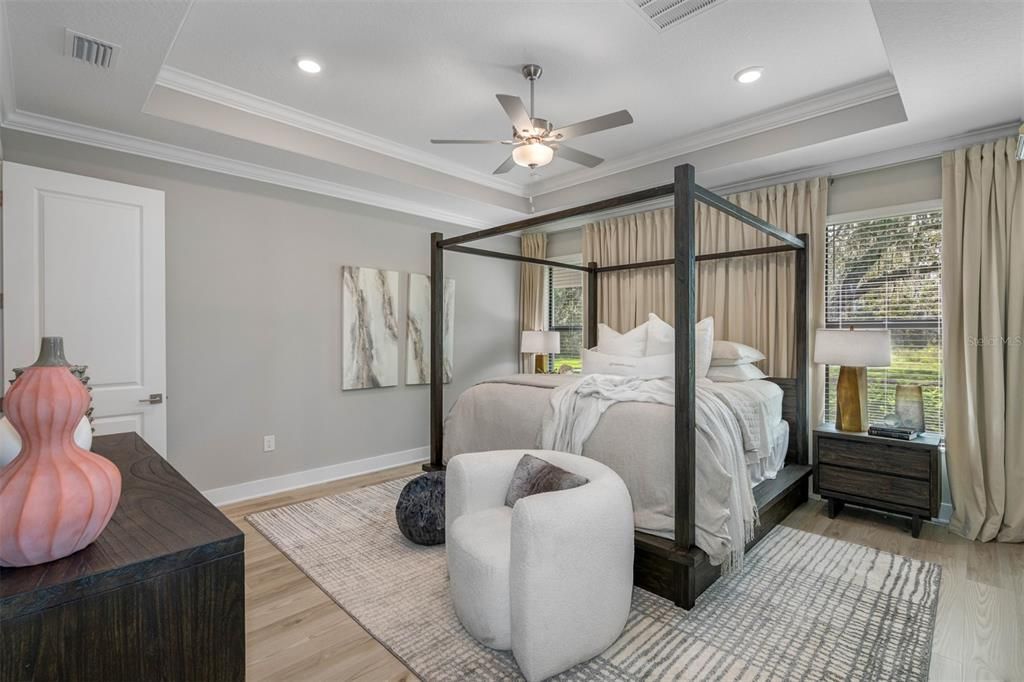 Bedroom, Interior, Recessed Lighting, Wood Texture Flooring