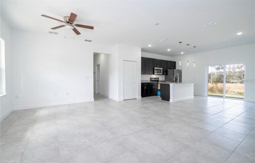 Empty room, Interior, Kitchen, Pendant Lights, Recessed Lighting, Stainless Steel Appliances