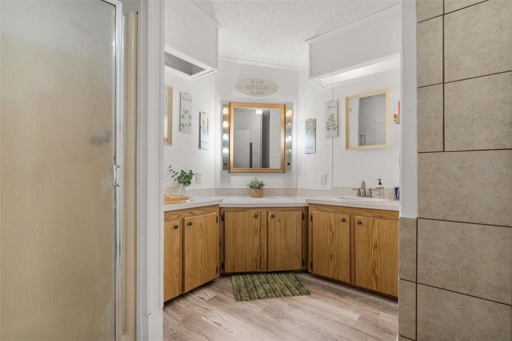 Bathroom, Dual Sink Vanities, Interior, Wood Texture Flooring