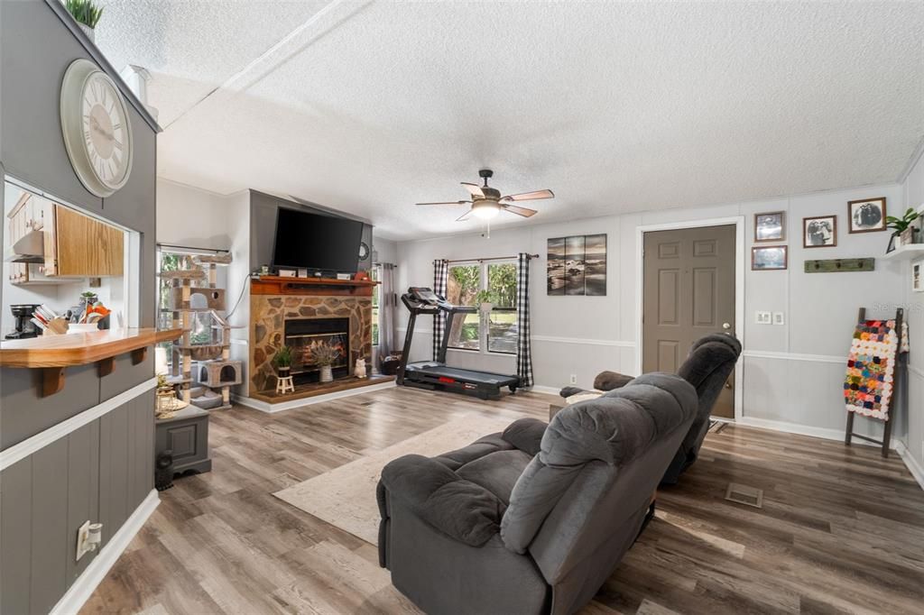 Fireplace, Fitness Equipment, Interior, Wood Texture Flooring