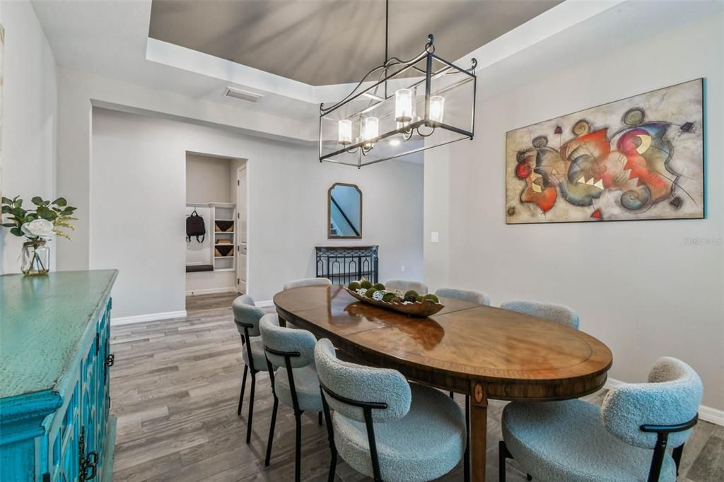 Dining room, Interior, Pendant Lights, Wood Texture Flooring