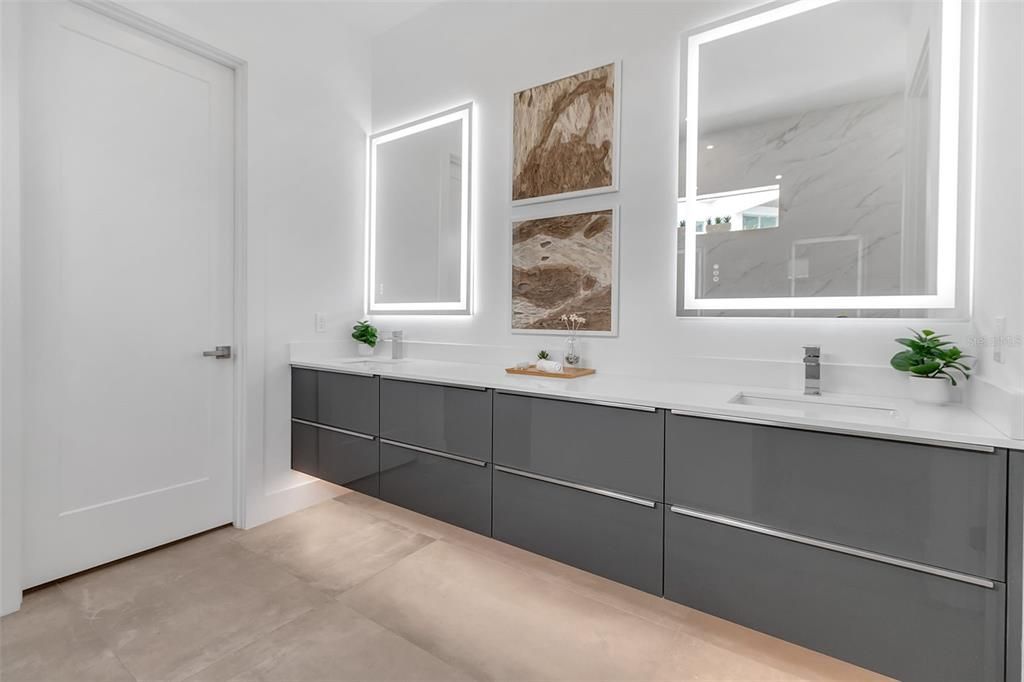 Bathroom, Dual Sink Vanities, Interior, Marble Walls