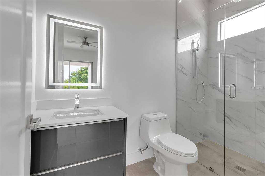 Bathroom, Glass Shower, Interior, Marble Walls