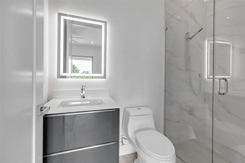 Bathroom, Glass Shower, Interior, Marble Walls