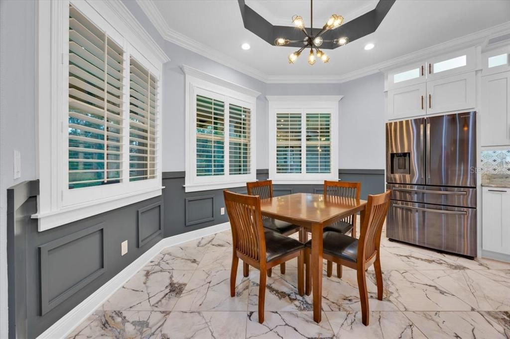 Dining room, Interior, Kitchen, Marble, Pendant Lights, Recessed Lighting