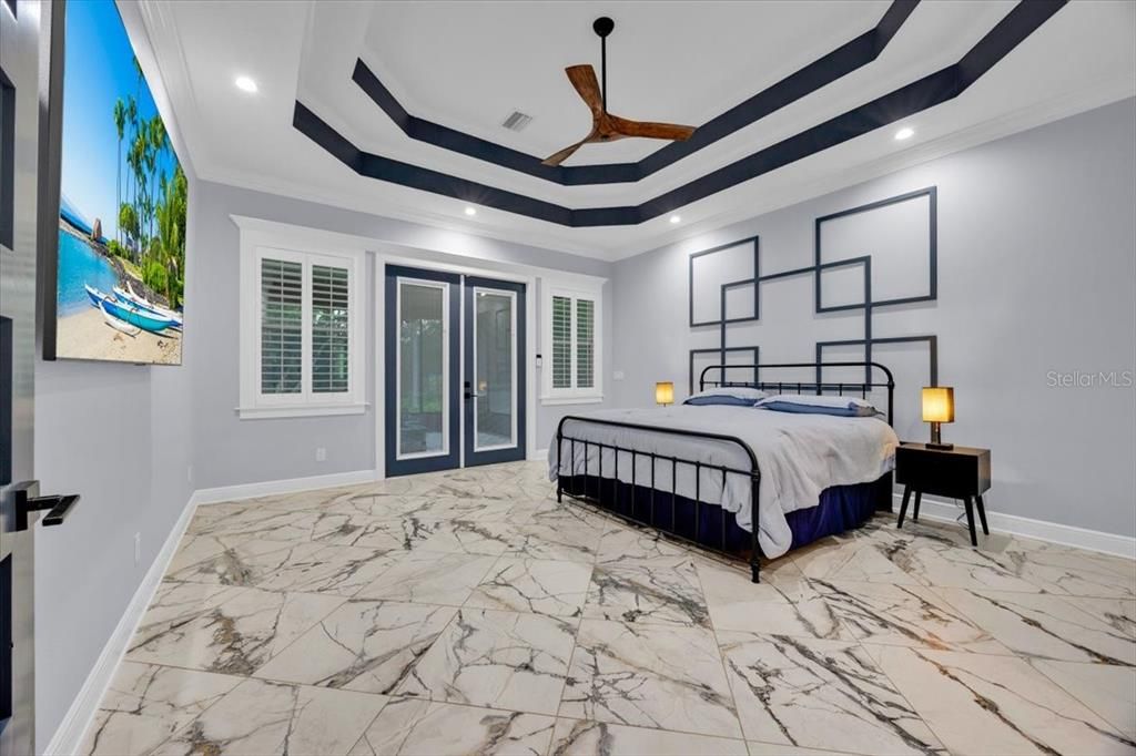 Bedroom, Interior, Marble, Recessed Lighting