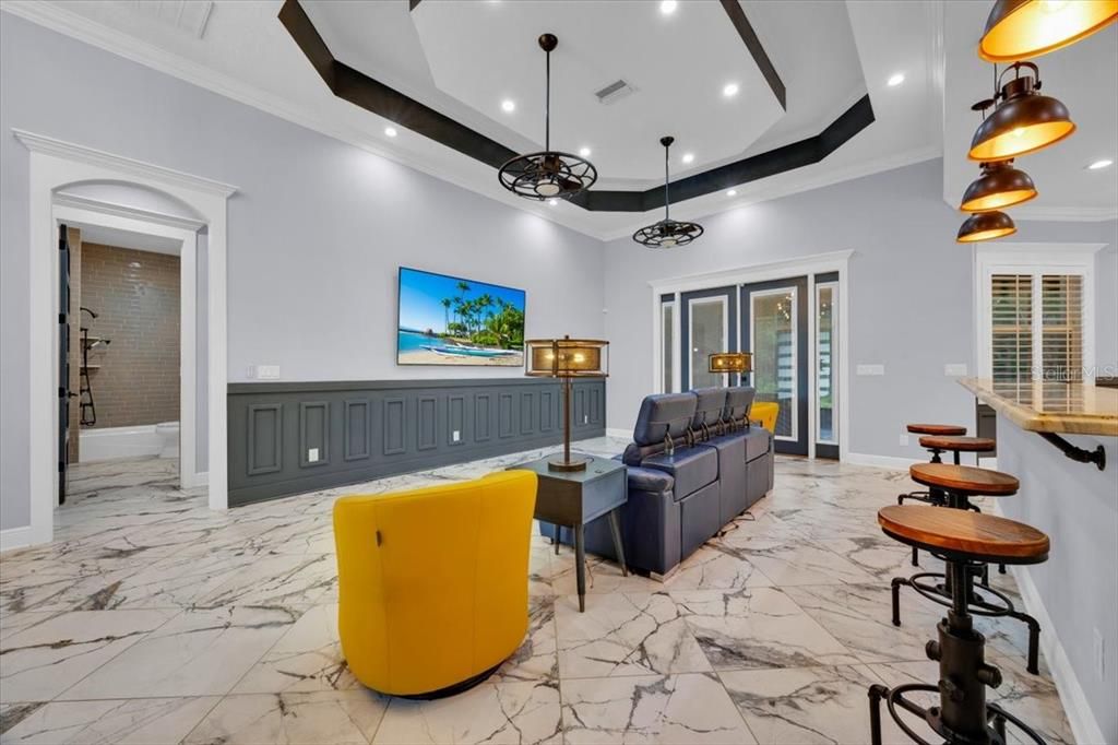Interior, Living room, Marble, Pendant Lights, Recessed Lighting