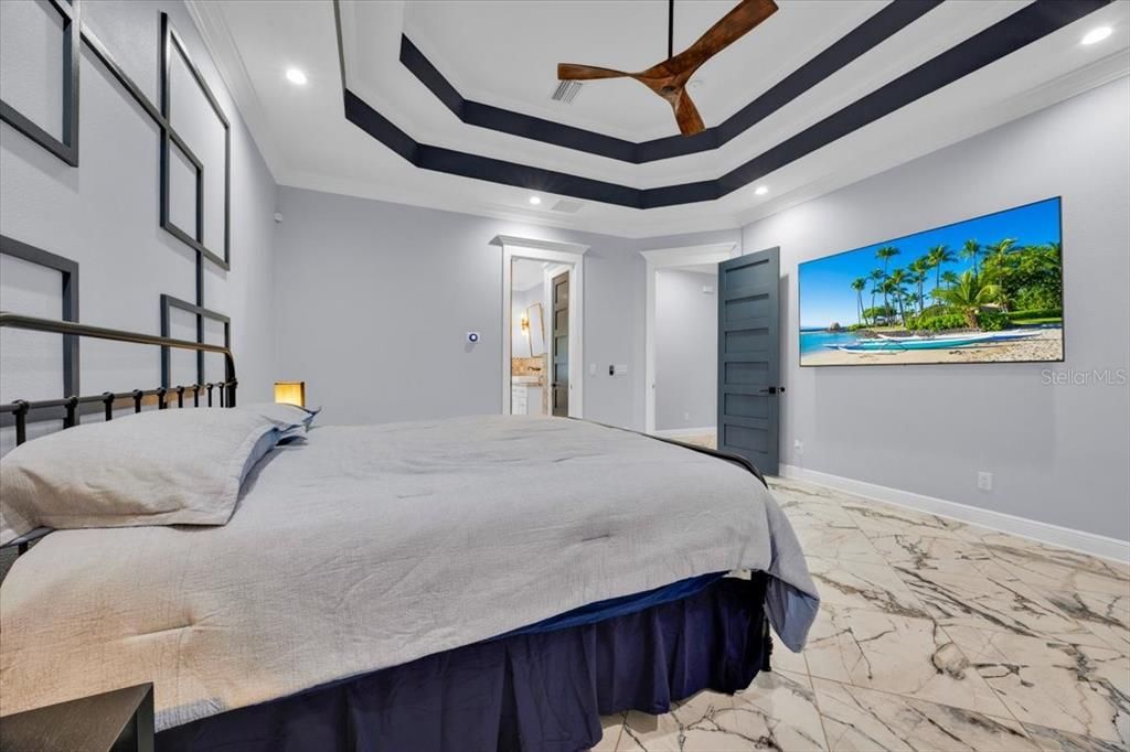 Bedroom, Interior, Marble, Recessed Lighting