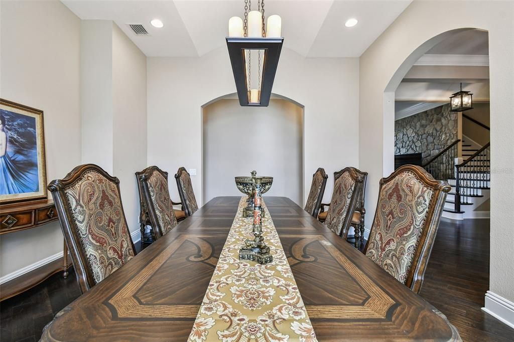 Dining room, Interior, Recessed Lighting, Wood Texture Flooring
