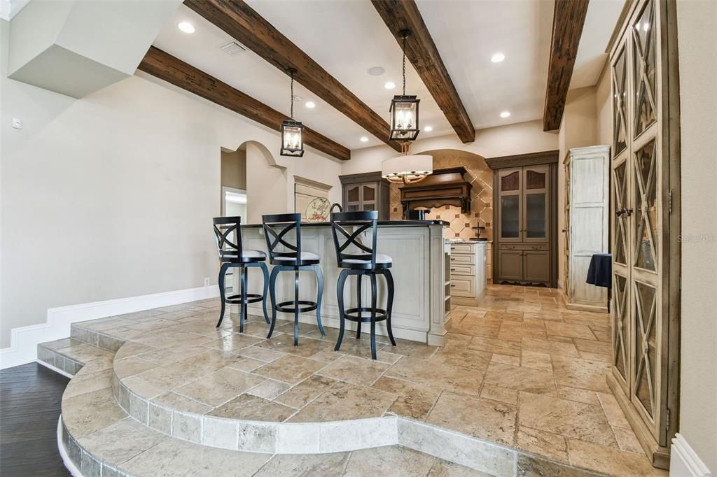 Interior, Kitchen, Pendant Lights, Recessed Lighting, Wooden Beams