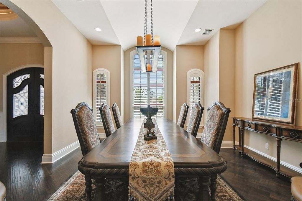 Dining room, Interior, Pendant Lights, Recessed Lighting, Wood Texture Flooring