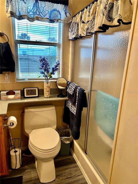 Bathroom, Glass Shower, Interior, Wood Texture Flooring