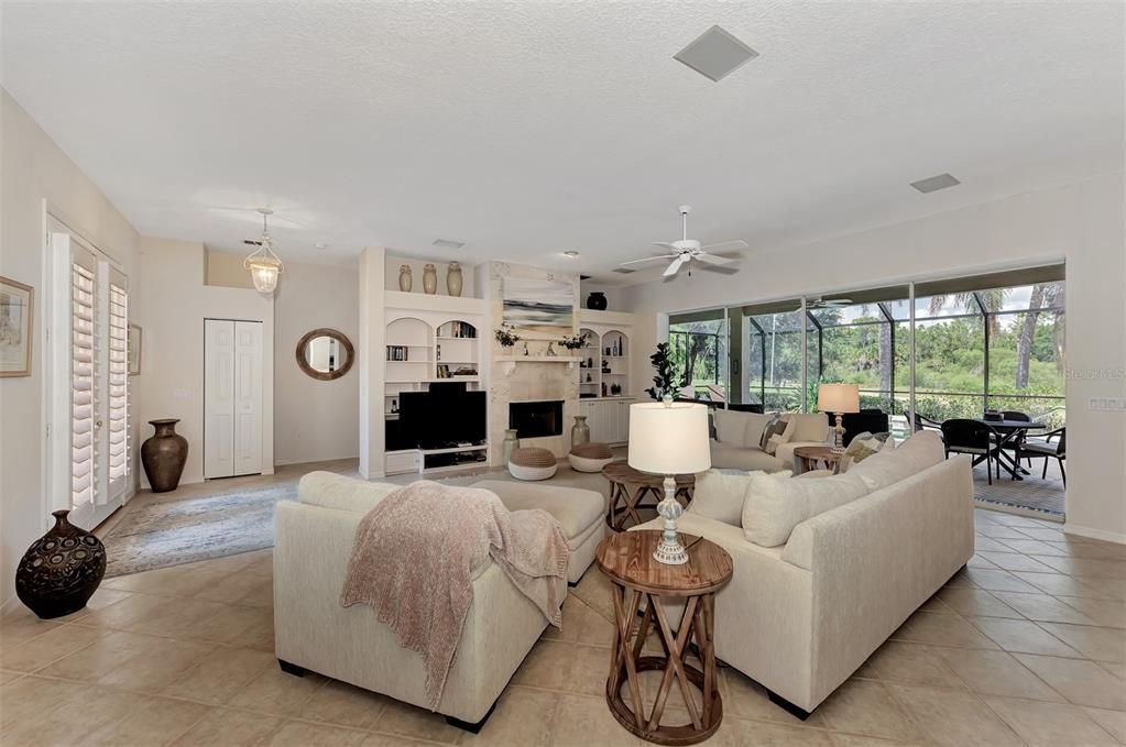 Dining room, Fireplace, Interior, Living room, Pendant Lights