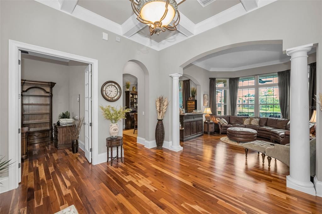 Chandelier, Interior, Living room, Wood Texture Flooring