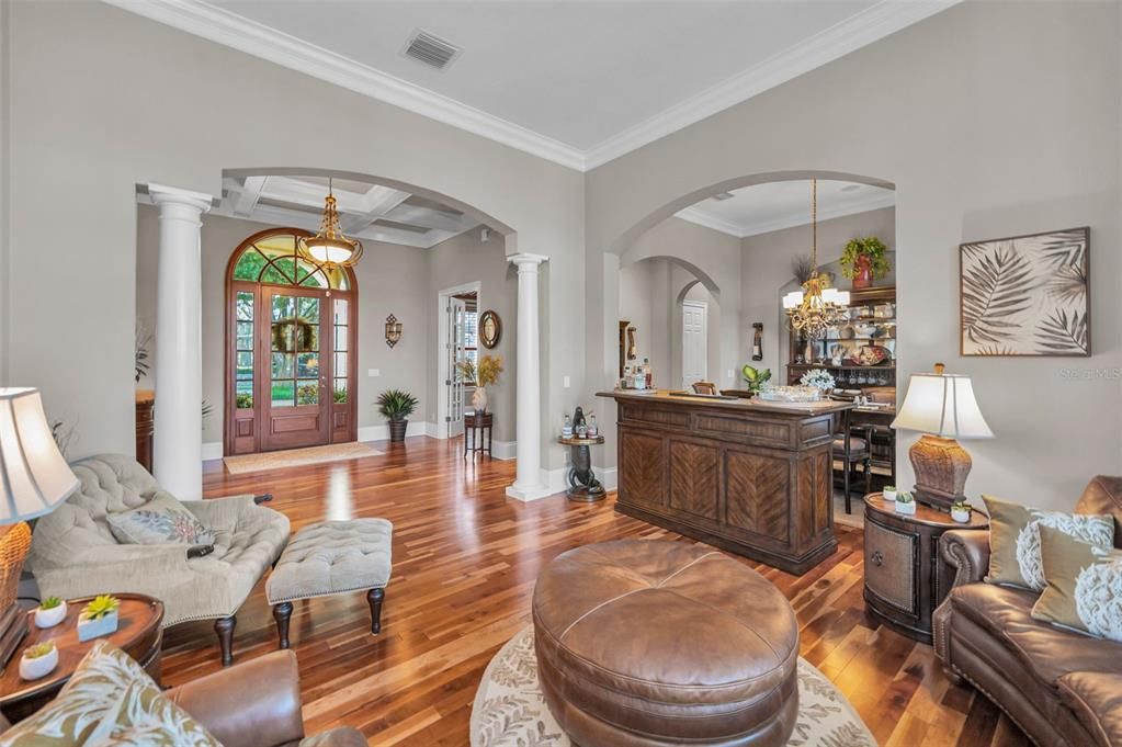 Chandelier, Interior, Living room, Pendant Lights, Wood Texture Flooring