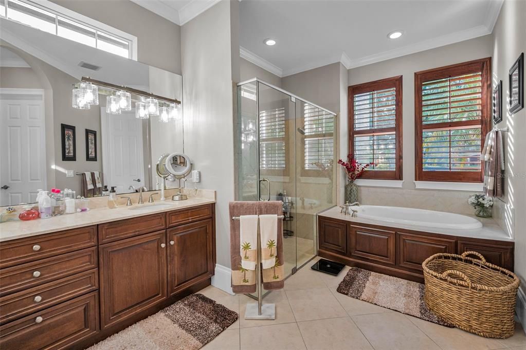 Bathroom, Dual Sink Vanities, Glass Shower, Interior, Recessed Lighting