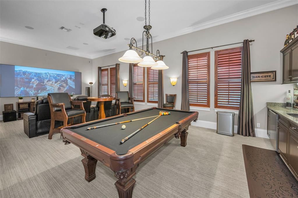 Billiard Table, Game Room, Interior, Pendant Lights