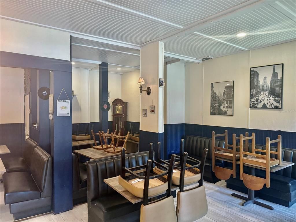 Dining room, Interior, Recessed Lighting, Wood Texture Flooring