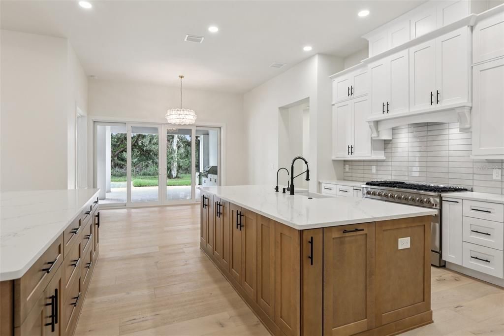 Chandelier, Interior, Kitchen, Pendant Lights, Recessed Lighting, Wood Texture Flooring