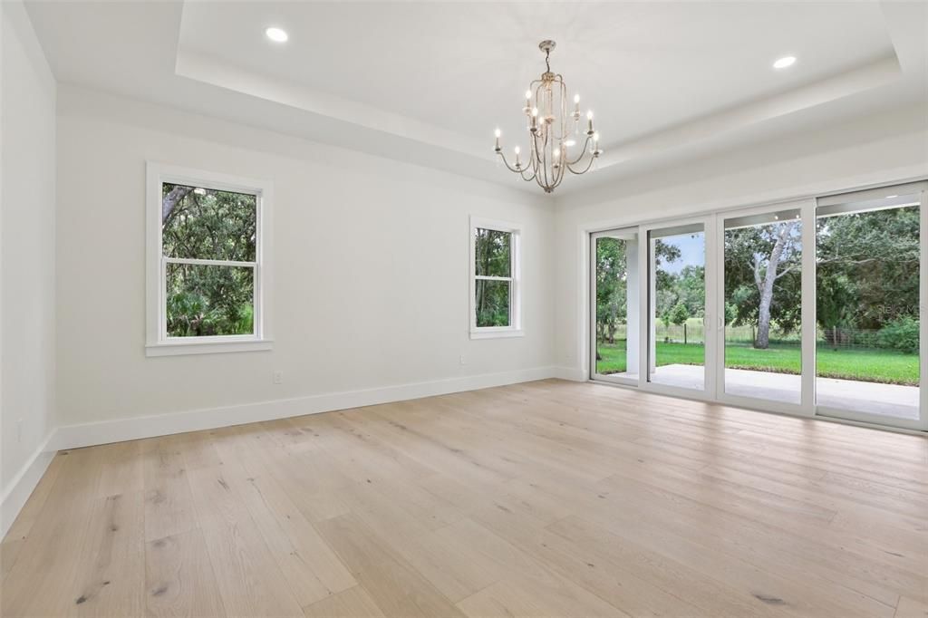 Chandelier, Empty room, Interior, Recessed Lighting, Wood Texture Flooring
