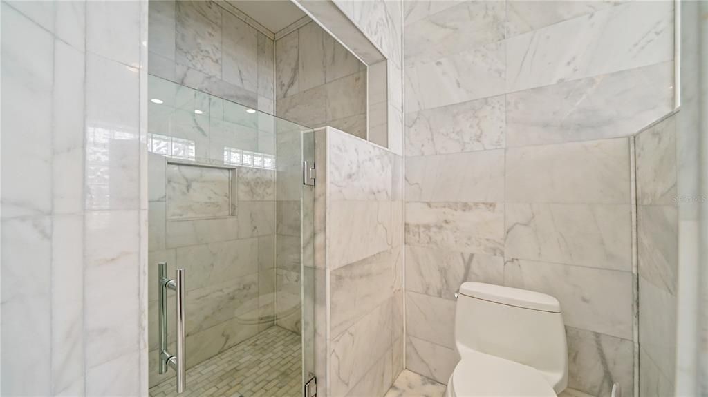Bathroom, Glass Shower, Interior, Marble Walls