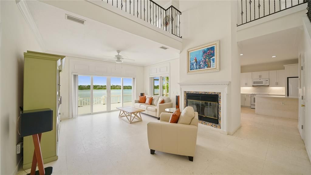 Fireplace, Interior, Kitchen, Living room, Recessed Lighting, Water