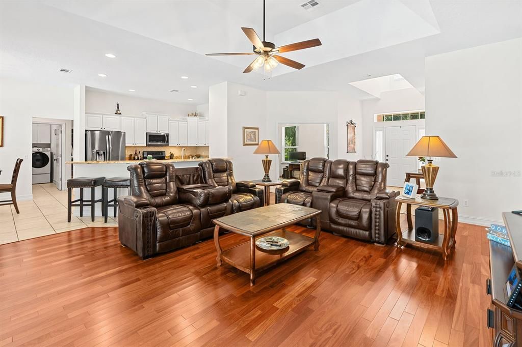 Interior, Kitchen, Living room, Recessed Lighting, Stainless Steel Appliances, Wood Texture Flooring