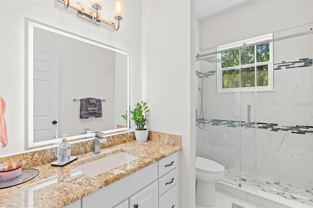 Bathroom, Glass Shower, Interior, Marble Walls